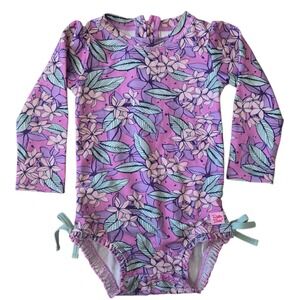 RuffleButts Girls 18-24M Purple Mermaid Long Sleeve Rash Guard Swimsuit Ruffles